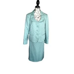 Jones Wear Baby Blue Diamond Abstract Print Jacket / Skirt Suit 14